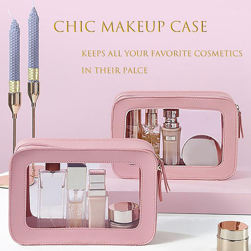 Clear and Waterproof Makeup Bag Portable Travel Cosmetic Case Organizer for Women Toiletry Pouch with Transparent Vinyl Windows & Zippers (Pink).....