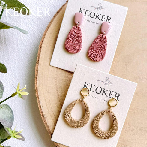 KEOKER Polymer Clay Texture Sheets, Clay Texture Mat for Making Earrings Jewerly, Polymer Clay Earrings Tools (Flower A)...
