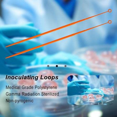 Biologix 100Pcs 10ul Disposable Inoculating Loop, Gamma Sterile Plastic Sampling Rod, Orange Polypropylene Inoculation Tool for Cell Biology and S...