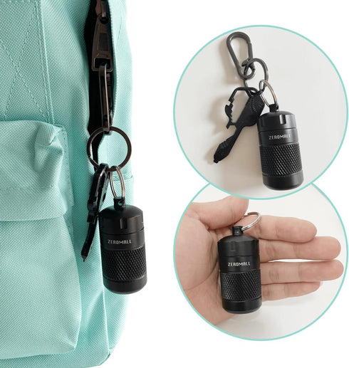 Portable Pill Organizer, Aluminium Alloy Mini Pill Holder Case Container, Waterproof Pill Warehouse with Keychain for Outdoor Sports, Camping, Hik...