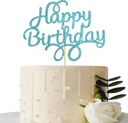Blue Glitter Happy Birthday Cake Topper, Birthday Party Decorations...