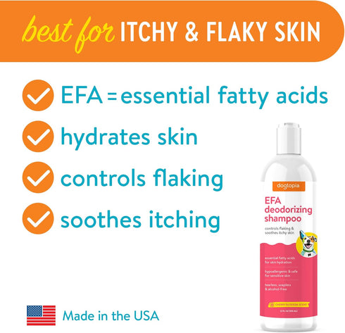 Essential Fatty Acid (EFA) Deodorizing Shampoo for Dogs and Pets (16oz) – Cherry Blossom Scent | Soothing Shampoo Rich with Moisturizing Emollient...