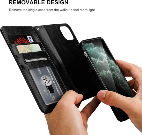 Bocasal for iPhone 11 Pro Max Wallet Case with Card Holder PU Leather Magnetic Detachable Kickstand Shockproof Wrist Strap Removable Flip Cover fo...