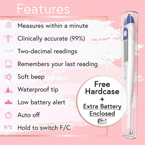 Digital Basal Body Thermometer, 1/100th Degree High Precision, Quick 60-Sec Reading, Memory Recall, Accurate BBT Thermometer for Natural Ovulation...