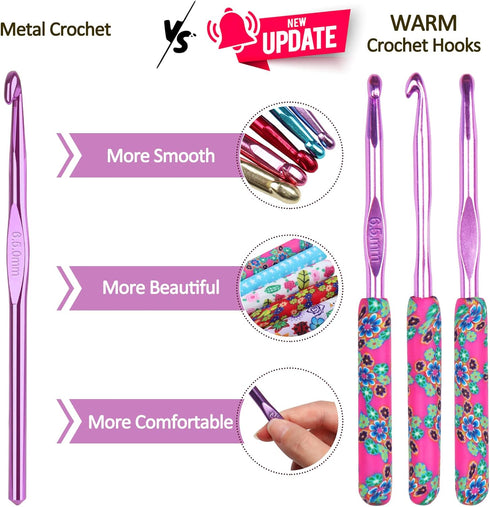 Coopay Warm Crochet Hooks Large, 10mm 9mm 8mm 7mm 6.5mm Large Crochet Hooks for Chunky Yarn Blanket Sweater Thick Wool, Big Crochet Kit for Arthri...