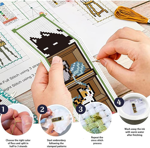 FREEBLOSS 6 Set Cross Stitch Bookmark Kit Counted Cross Stitch Kit Embroidery Bookmarks with Instruction Cartoon Cat Embroidery Kit for Beginners ...