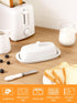 Yedio Ceramic Butter Dish with Lid and Knife for Countertop Refrigerator, 8 Inch White Butter Holder with Porcelain Cover Knob Handle for East Wes...