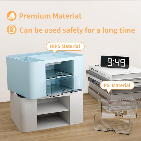 Desk Organizer with 2 Drawer, Multi-Functional Pencil Pen Holder for Desk, Plastic Desk Organizers and Storage with 5 Compartments, Desktop Organi...
