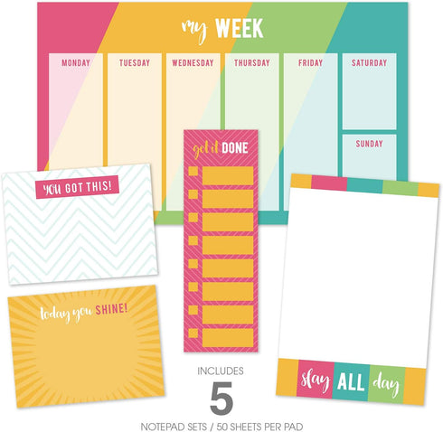 Bright Motivational Sticky Note Ensemble Set / 5 Notepad Set - 50 Sheets Per Pad/Modern and Sassy Repositionable Notepad Desk Set...