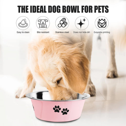 Stainless Steel Dog Bowls, Nonslip Rubber Bottom No Spill Proof Skid Metal Insulated Dog Bowls for Large Medium Small Breed Dogs (Pink, 8.5 Cups/7...