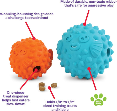 Brightkins Tough & Tumble Small Pufferfish - Interactive Dog Puzzle Toy for All Breeds, Rubber Dog Toys for Aggressive Play...