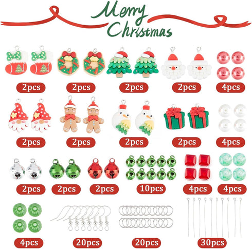 SUNNYCLUE 1 Box DIY 8 Pairs Christmas Charms Resin Xmas Gingerbread Man Charm Earrings Making Starter Kit Santa Claus Bear Flat Back Charm Love He...