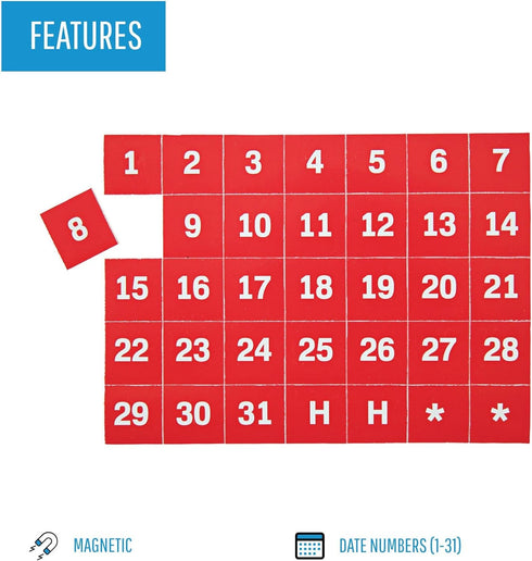 MasterVision Magnetic 1-31 Calendar Board Numbers, Set of 35-1" Calendar Dates, White on Red, Perfect Magnets for Dry Erase Planning Boards...
