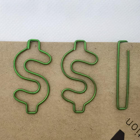 Rurili Creative Green Dollar Sign Divided Paper Clip Metal Bookmark Electroplating Office Clip for Home Office School File Organizing 50 Pcs (Gree...