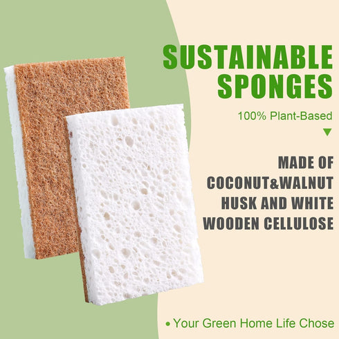 Biodegradable Natural Kitchen Sponge?Eco Friendly Sponges for Dishes,Compostable Cellulose Sponge with Natural Plant Based Coconut Walnut Sustaina...