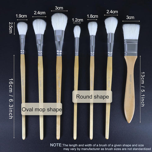 Gilding Brush Set, 7 Pieces Versatile Goat Hair Blending Mop Brushes for Acrylic Painting Wartercolor Foil Gold Leaf Flakes Sheets...