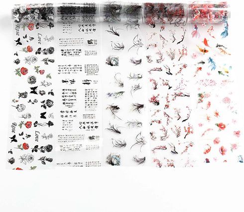 10 Rolls Traditional Chinese Style Nail Foil Transfer Stickers Ink Painting Chinese Characters Pattern Nail Foil Sheets Transfer Foils Stickers Cl...