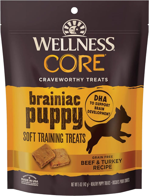 Wellness CORE Brainiac Puppy Soft Training Dog Treats (Previously Puppy Bites), Grain Free, Beef & Turkey, 5 Ounce Bag...