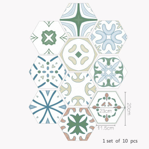 10 Pcs Hexagon Non-Slip Floor Sticker for Home Decor, Peel and Stick Self-Adhesive Wall Sticker for Living Room Kitchen Bathroom, 7.9x9.1inch, 052...