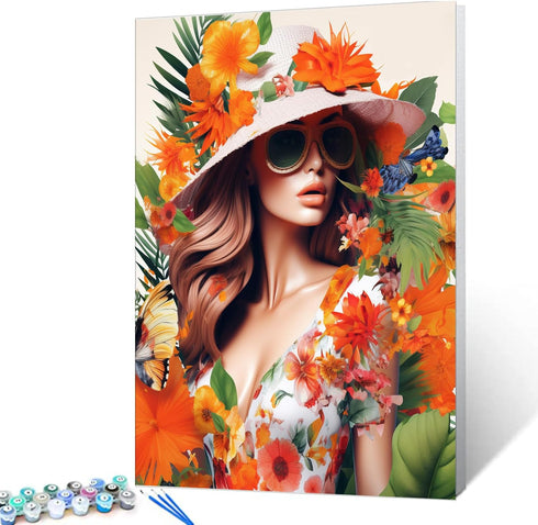 Sexy Girl Paint by Number for Adults Students Beginners Orange Poster Woman Picture Gift Oil Artwork Kits on Canvas with Brushes Acrylic Pigment D...