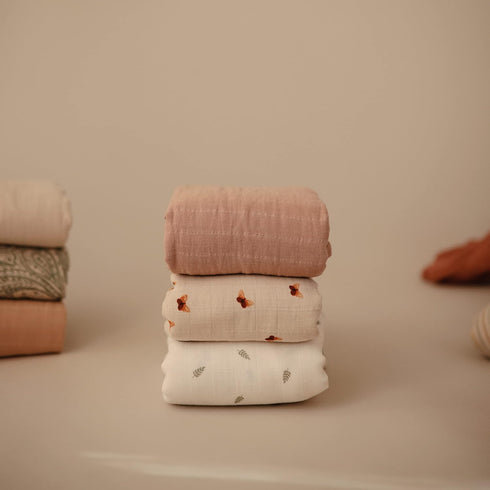 mushie Muslin Baby Swaddle Blanket | 100% Organic Cotton (Leaves)...
