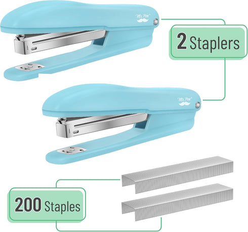 Mr. Pen- Staplers for Desk, 2 Pack with 200 Staples, 20 Sheet Capacity, Blue, Office Stapler, Desk Stapler, Stapler with Staples, Stapler Set...