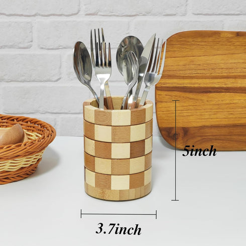 Bamboo Silverware Holder, Silverware Caddy, Silverware Organizer, Utensil Holder for Kitchen Countertop, Wooden Kitchen Utensil Organizer, Cooking...