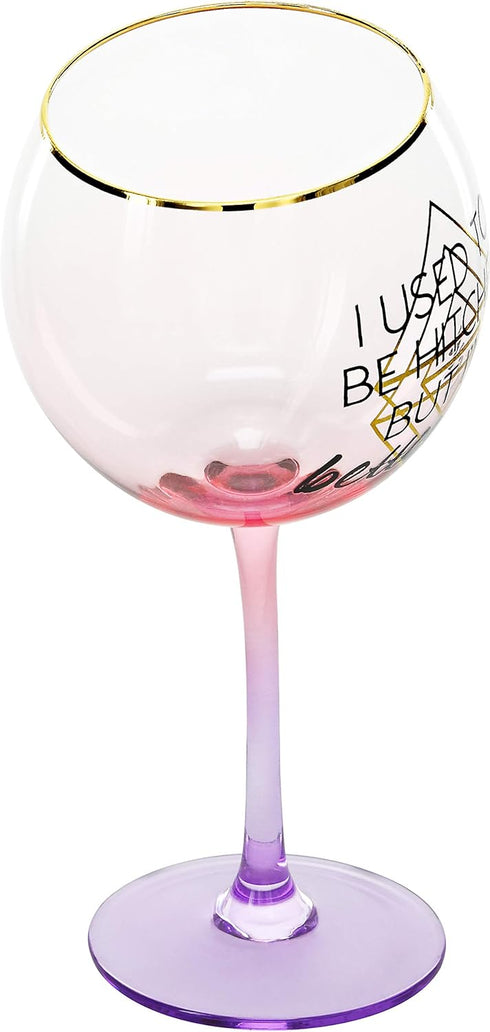 Pavilion Gift Company I Used To Be Hitched But I'm Better Now 11 Oz Red Ombre & Gold Unique Tipsy Stemmed Wine Glass, Pink...