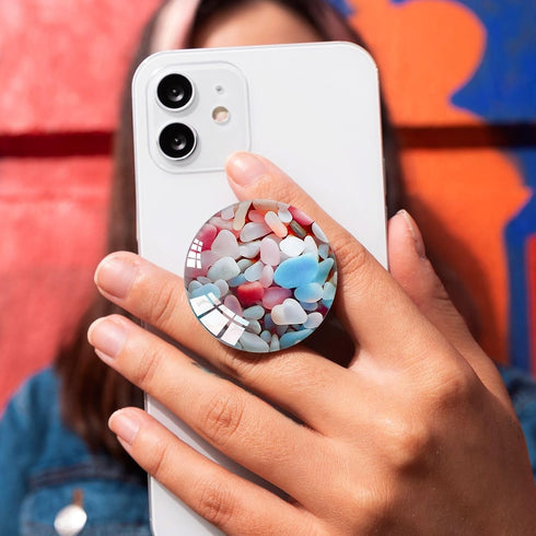 Translucent Clear Phone Grip with Expanding Kickstand,Cell Phone Collapsible Stand Pink Blue White Stone Design for Smartphones...