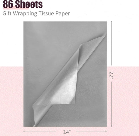 Shindel 86 Sheets Silver Tissue Paper, Gift Wrap Paper Bulk Gift Wrapping Tissue Paper for Gift Bags Packaging DIY Crafts 22 x 14 Inch...