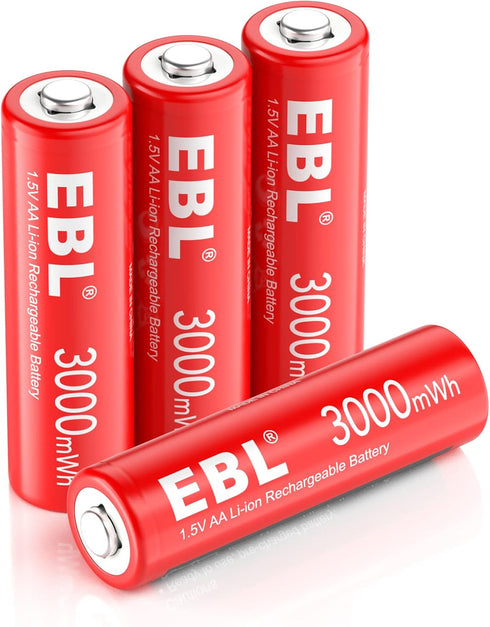 EBL Rechargeable AA Batteries, 4 Pack AA Lithium Batteries 1.5V 3000mWh High Capacity Double A Battery...