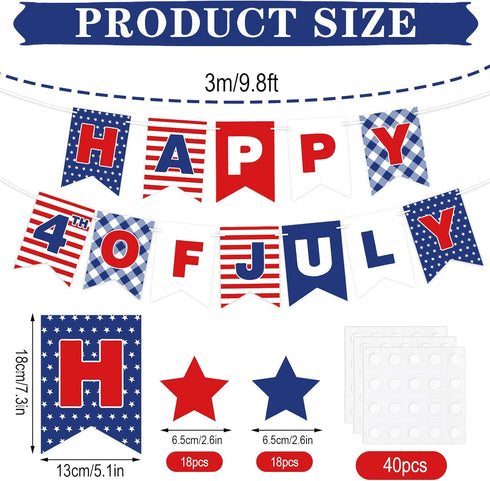 Patriotic Paper Banner 4th of July Bulletin Board Decorations with Red Blue Star Cutouts for Independence Day School Classroom Office Home Decor P...
