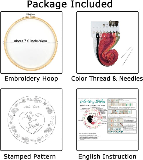 Louise Maelys Love Heart Cat Embroidery Kits for Beginners, DIY Cross Stitch Kits for Adults Starter Including Embroidery Cloth with Pattern, Hoop...