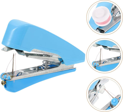 Blue Handheld Sewing Machine, Portable Mini Manual Sewing Machine Handy Needlework Tool Mini Sewer Machine Hand Stitcher Sewing Machine Beginner S...