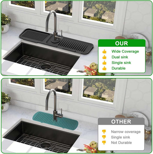 Sink Splash Guard, 5°Slope Silicone Draining Mat for Kitchen Sink, 24 inch Sink Faucet Mat, Silicone Sink Faucet Mat Splash Guard, Sink Water Spla...