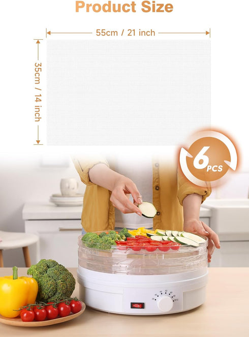 6 Pack Silicone Dehydrator Sheets (14 x 21 Inch) Premium Non-Stick Silicone Mesh Mat for Fruit Food Dehydrator Reusable Dehydrator Tray Liners for...