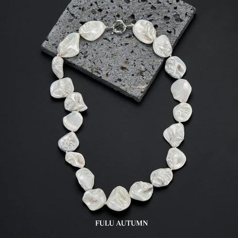 Pearl Choker Necklace for Women Boho Beaded Statement Necklace with Black White Large Freshwater Pearls Silver Fashion Jewelry Gift...