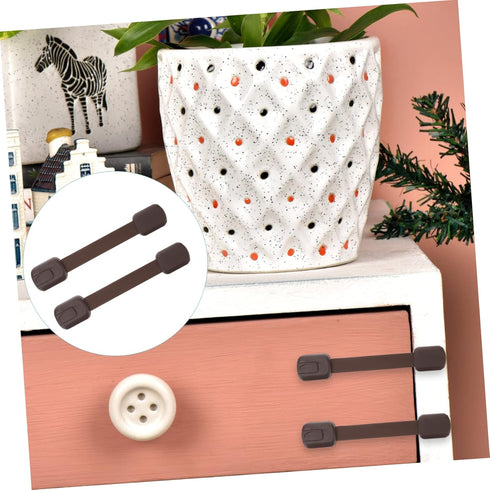 4pcs for Cupboard Drawer Strap Proofing Babyproof Drawers Childproofing Locks Oven Door Plastic Safety Dishwasher Catch Brown Cabinet Cabinets Loc...