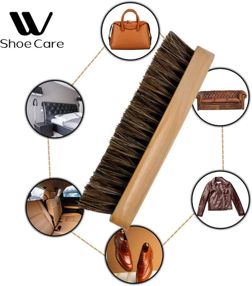 Care Shoe Brush, Protects Leather from Scuffs and Scratches, Best for All Kind of Leather Surfaces, Shoe Cleaner, Horsehair Boot Brush, Pack of 2 ...