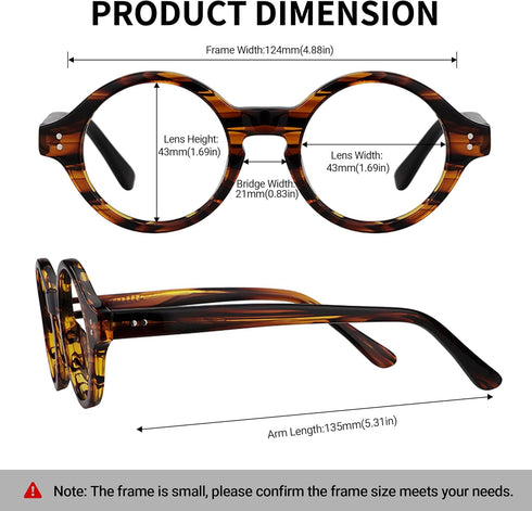 Zeelool Unisex Retro Acetate Round Eyeglasses Frame with Clear Lens Giggs FA0249...