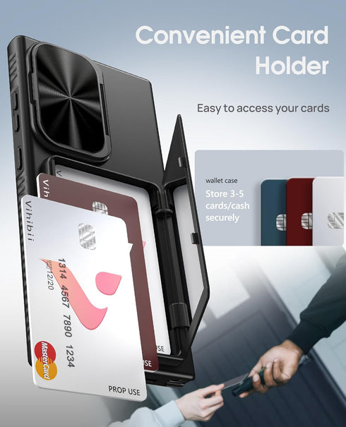 Vihibii for Samsung Galaxy S24 Ultra Case Wallet with Card Holder (4 Cards) & Stand & Camera Protective Cover, Hard Back Soft Edge Shockproof Kick...