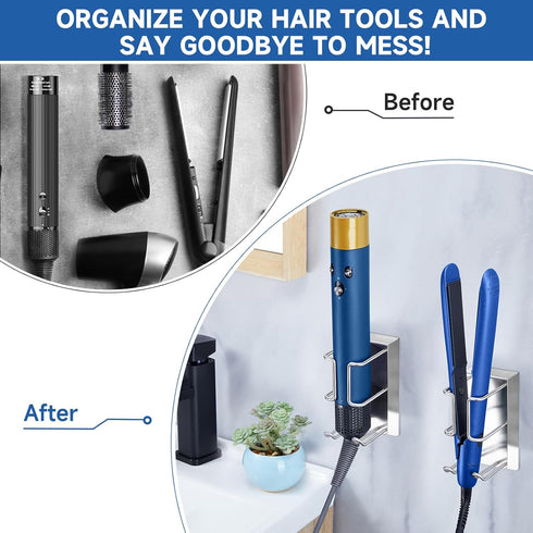 Hair Dryer Holder Compatible with Dyson Airwrap, XILIMEN Wall Mounted No Drilling Required Straightener Holder, Stainless Steel Curling Iron Holde...