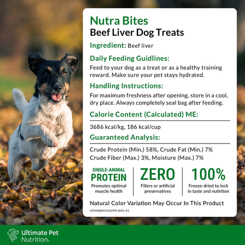 ULTIMATE PET NUTRITION Nutra Bites Freeze Dried Raw Single Ingredient Training Treats Food Topper for Dogs, 4 Ounces, Beef Liver...
