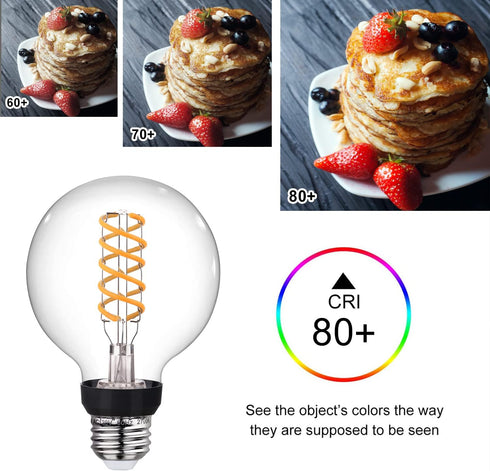 G25(G80) 6W LED Globe Light Bulbs, Warm White 2700K, 6W Equivalent to 60W, 600LM E26 Base Dimmable with 80+ CRI, Vintage Edison LED Filament Clear...