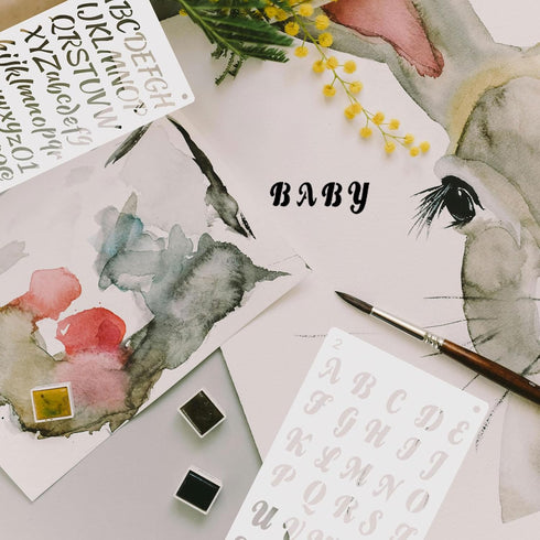 24pcs Calligraphy Stencil Kit, Various Shapes Letters Numbers Patterns Common Symbols Graphics Templates Reusable Painting Stencils for Wall Chalk...