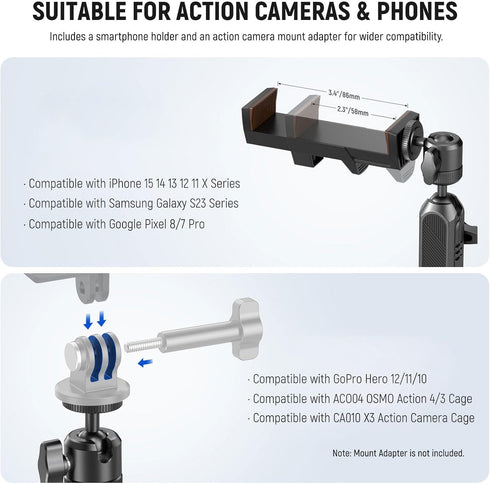 Neewer Suction Cup Mount for iPhone GoPro Action Camera with Magic Arm & 360° Pan 90° Tilt Ball Head, Quick Buckle Lock Outside Windshield Car Mou...