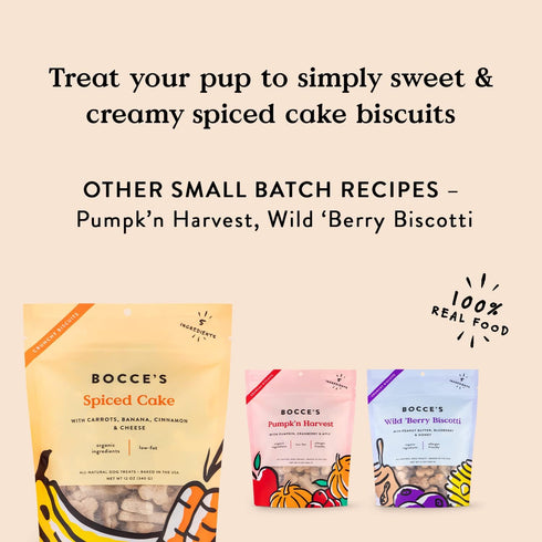 Bocce's Bakery All-Natural, Small Batch, Organic Dog Treats, Spiced Cake Biscuits, Wheat-Free, Limited-Ingredient, Made in The USA with 100% Recyc...