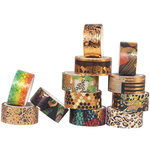 YUBX Wild Animals Washi Tape Set 12 Rolls Gold Foil Print Decorative Masking Tapes for Arts, DIY Crafts, Journals, Planners, Scrapbook, Wrapping (...