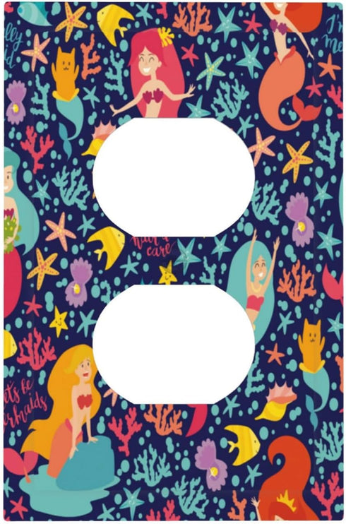 Decorative Outlet Cover Cartoon Cute Mermaids Starfish 1 Gang Light Switch Cover Single Duplex Wall Plate Covers Switchplate Covers Electrical Fac...