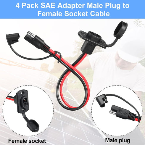 Tuanse 4 Pcs 12 AWG Power Socket Sidewall Port Compatible with SAE Quick Connect Solar Panel Weatherproof Solar Panel Cables and Connectors Batter...